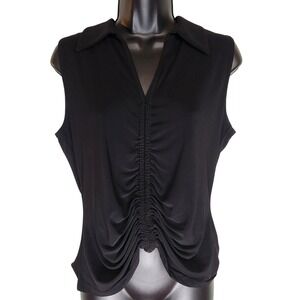 Antex Collection Sleeveless Blouse Ruched Front V-Neck Top‎